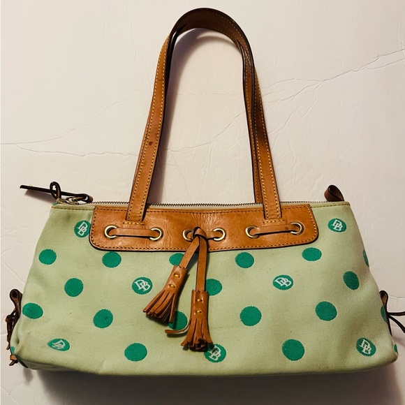 Very Rare Dooney & Bourke Green Polka Dot Signature Handbag Satchel